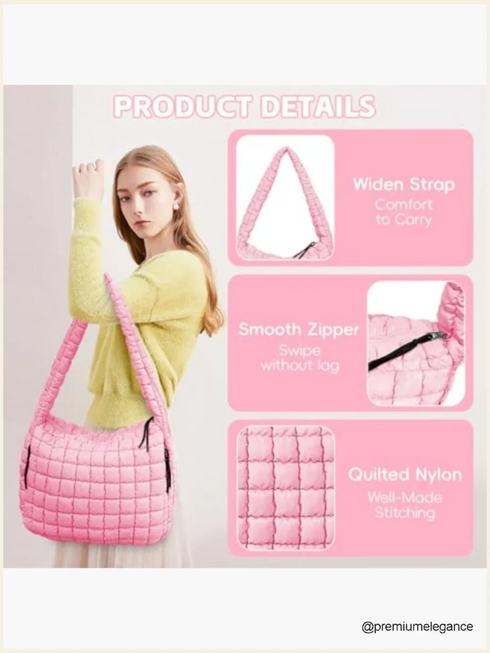 Quilted Puffer Hobo Bag, Spacious Lightweight Tote for Work Gym Travel